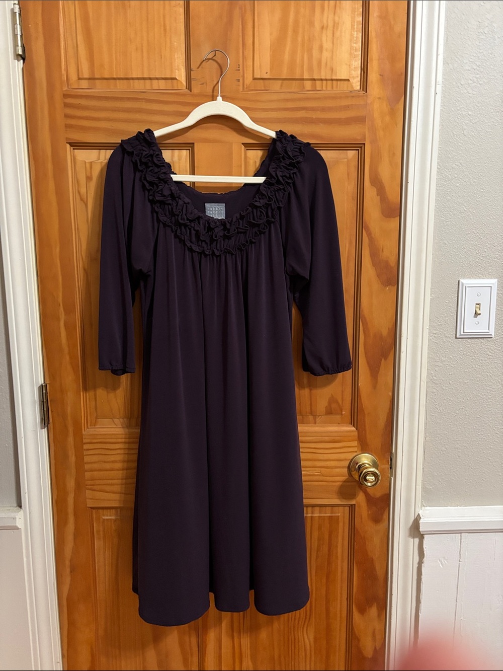 Ruffled Scoop-Neck Midi Dress in Deep Purple